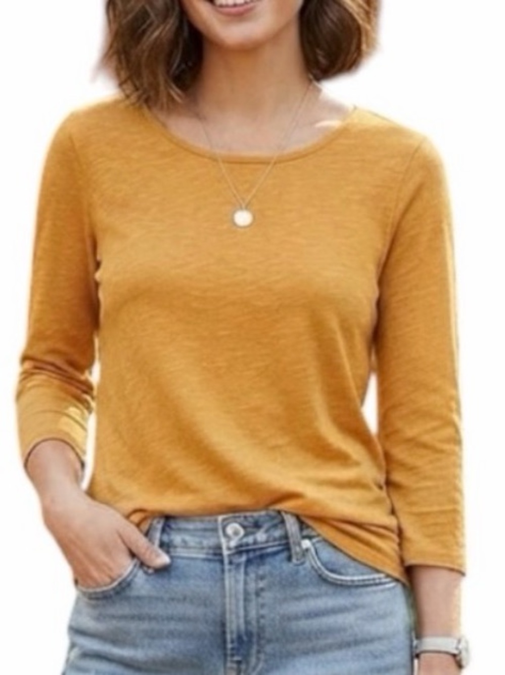 NWT OLD NAVY Minimalist Twist Open Back Long Sleeve Shirt Mustard Yellow Small